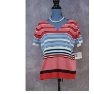 New Liz Claiborne Crazy Horse Striped Top Size L